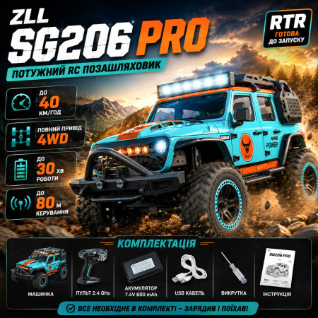 Машинка на радиоуправлении ZLL SG206 PRO 1:20 Blue – RC внедорожник 4WD, LED-подсветка, до 40 км/ч, до 80 м, до 30 минут